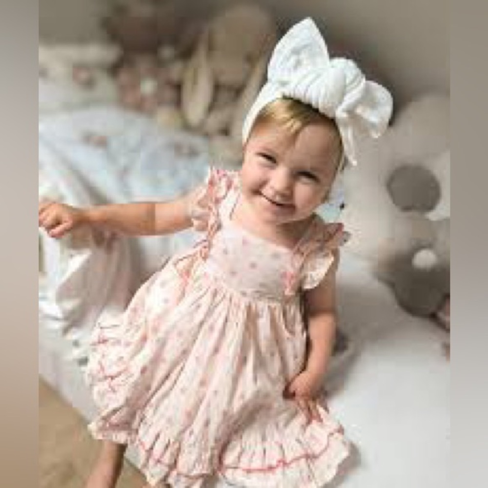 Cupcakes and Cashmere Baby girl's Ruffled Embroidered Hearts dress | 12 months